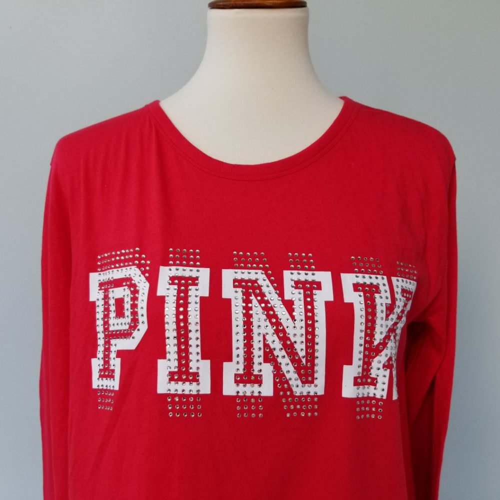 VS PINK Shirt Logo Rhinestones Long Slv NEW Flaw - Picture 2 of 8